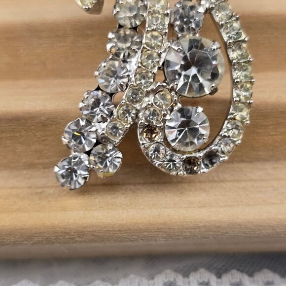 Vintage Juliana D&E Rhinestone 2" Clip-On Earrings Floral Design Statement READ - Picture 4 of 10